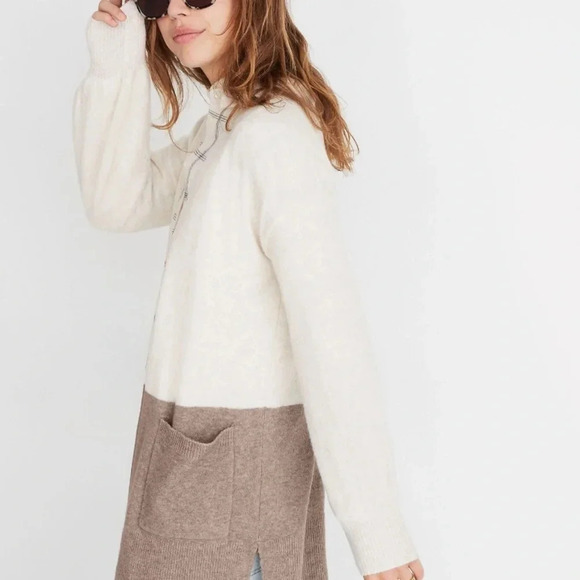 Madewell Kent Colorblock Cardigan Sweater in Coziest Yarn Bright Ivory Sz Small - Picture 3 of 11